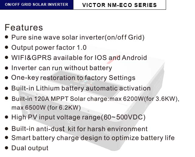 NM-ECO On/Off Grid 6.2KW 48V Solar Inverter 120A MPPT شاحن تحكم RGB Light Dual Output 230VAC