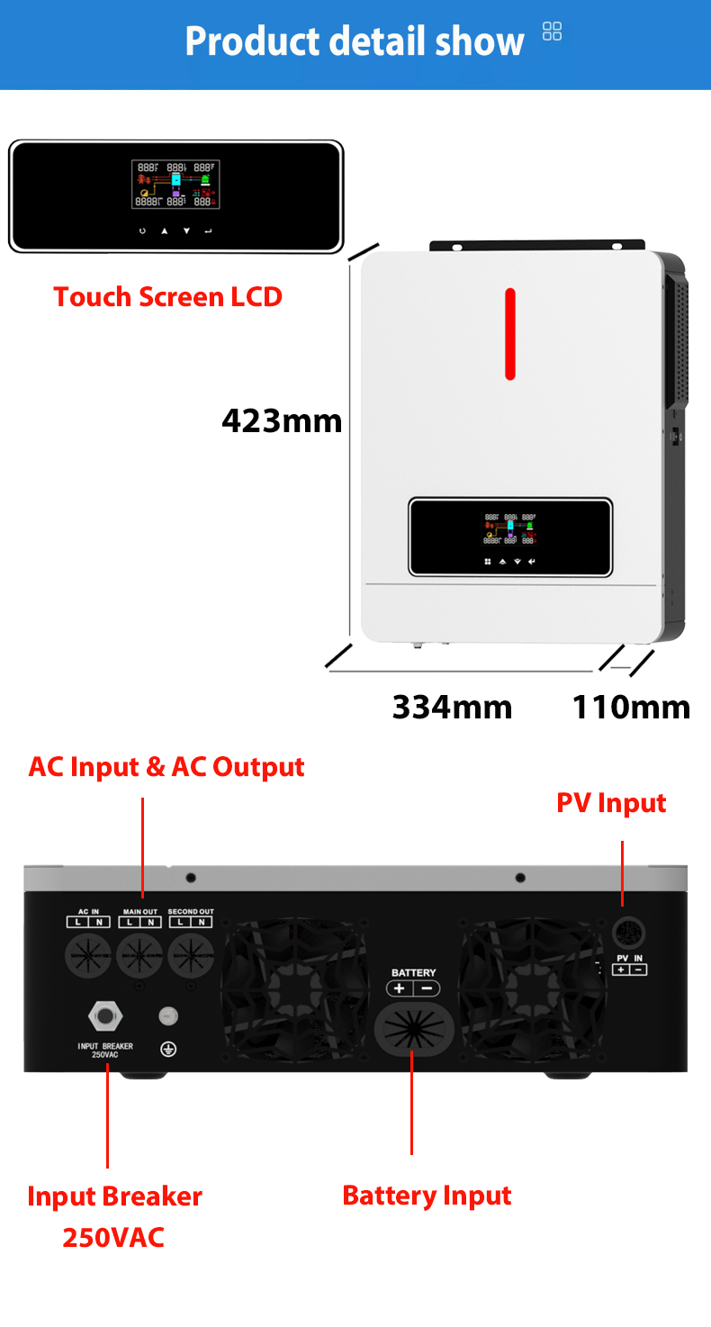 NM-ECO On/Off Grid 6.2KW 48V Solar Inverter 120A MPPT شاحن تحكم RGB Light Dual Output 230VAC