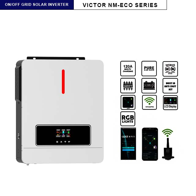 NM-ECO On/Off Grid 6.2KW 48V Solar Inverter 120A MPPT شاحن تحكم RGB Light Dual Output 230VAC